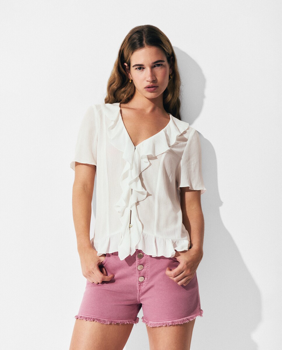 Shorts com Botões Frontais Rosa-claro-3