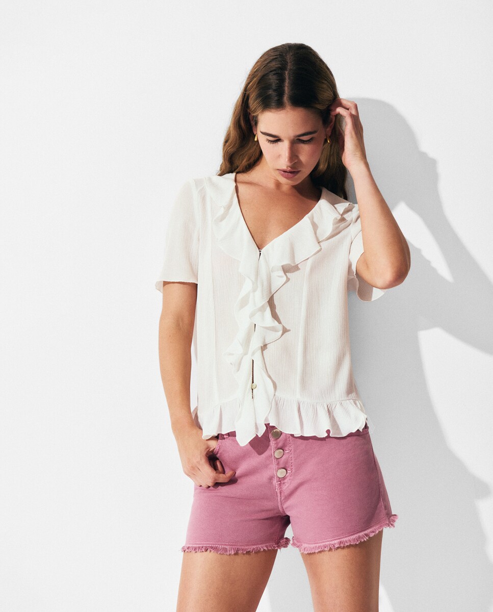 Shorts com Botões Frontais Rosa-claro-4