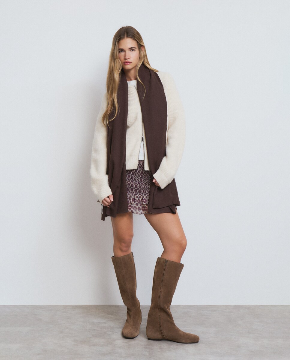 Cachecol Liso Fino Castanho-chocolate-3