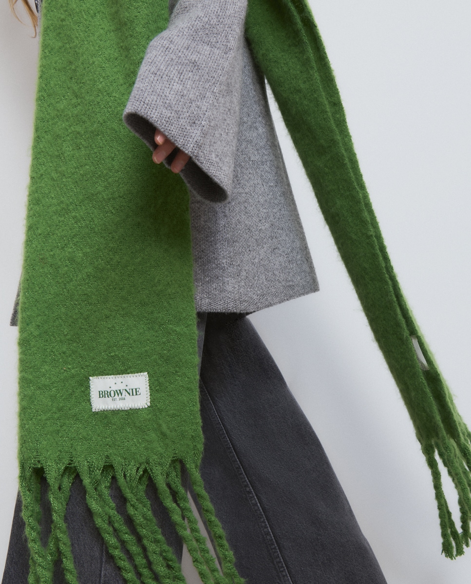 Cachecol Grosso Liso com Franjas Verde-3