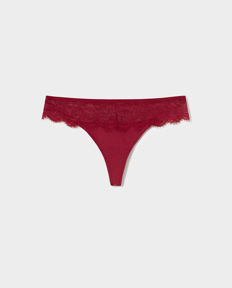 Cueca Lisa com Renda Vermelho-5