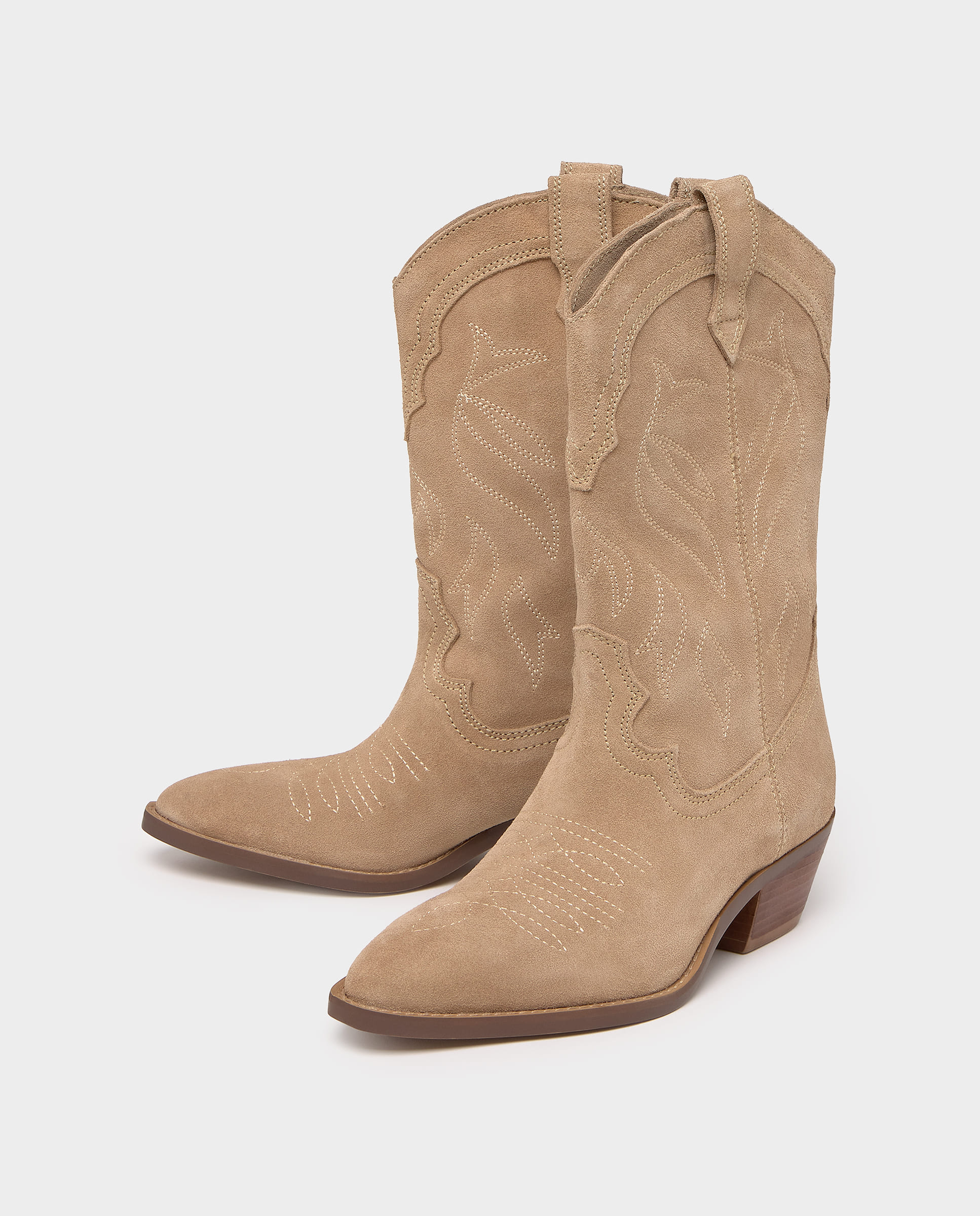 Botas de Pele Estilo Cowboy Areia-2