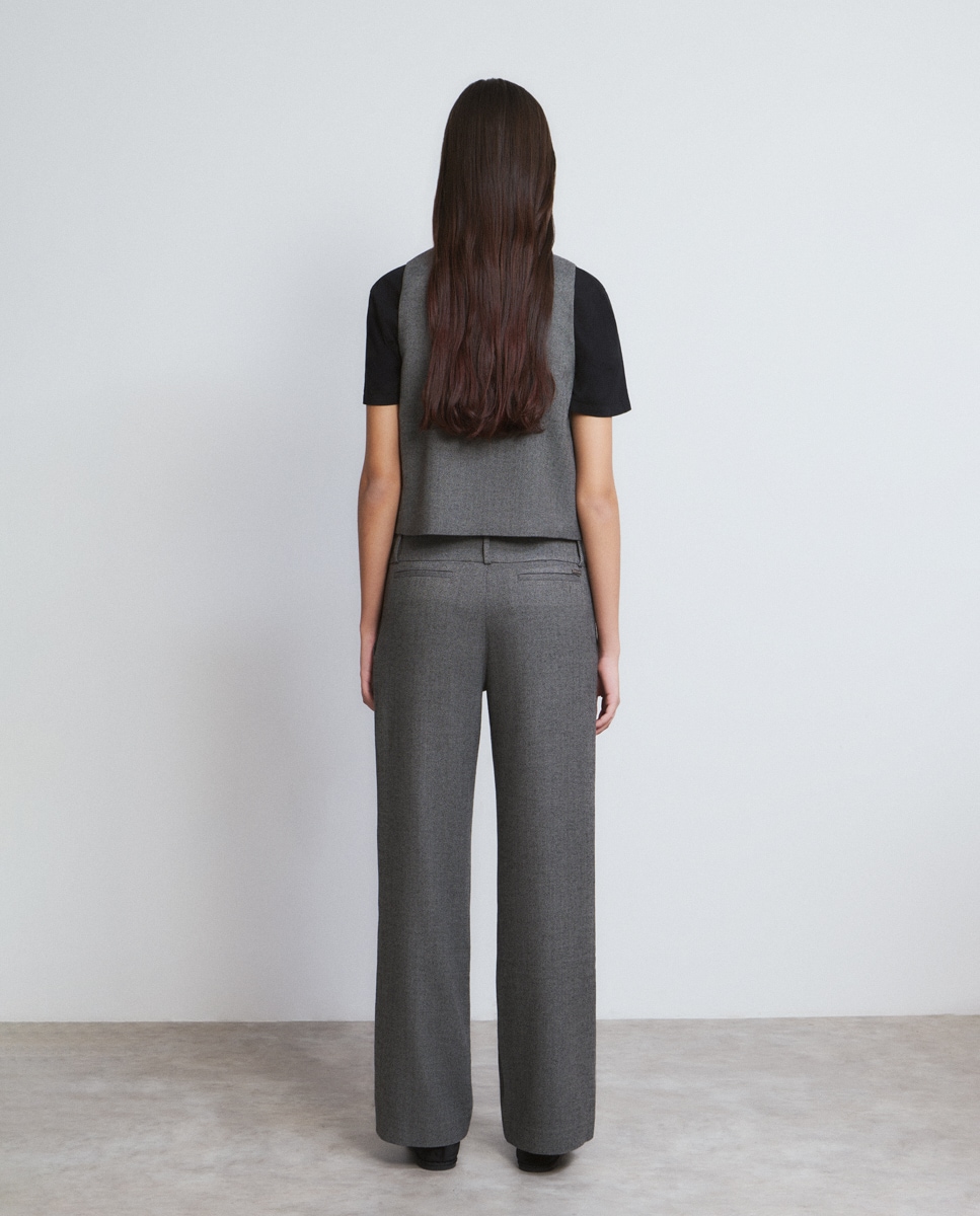 Calças com Corte a Direito com Eyelets Cinzento-2