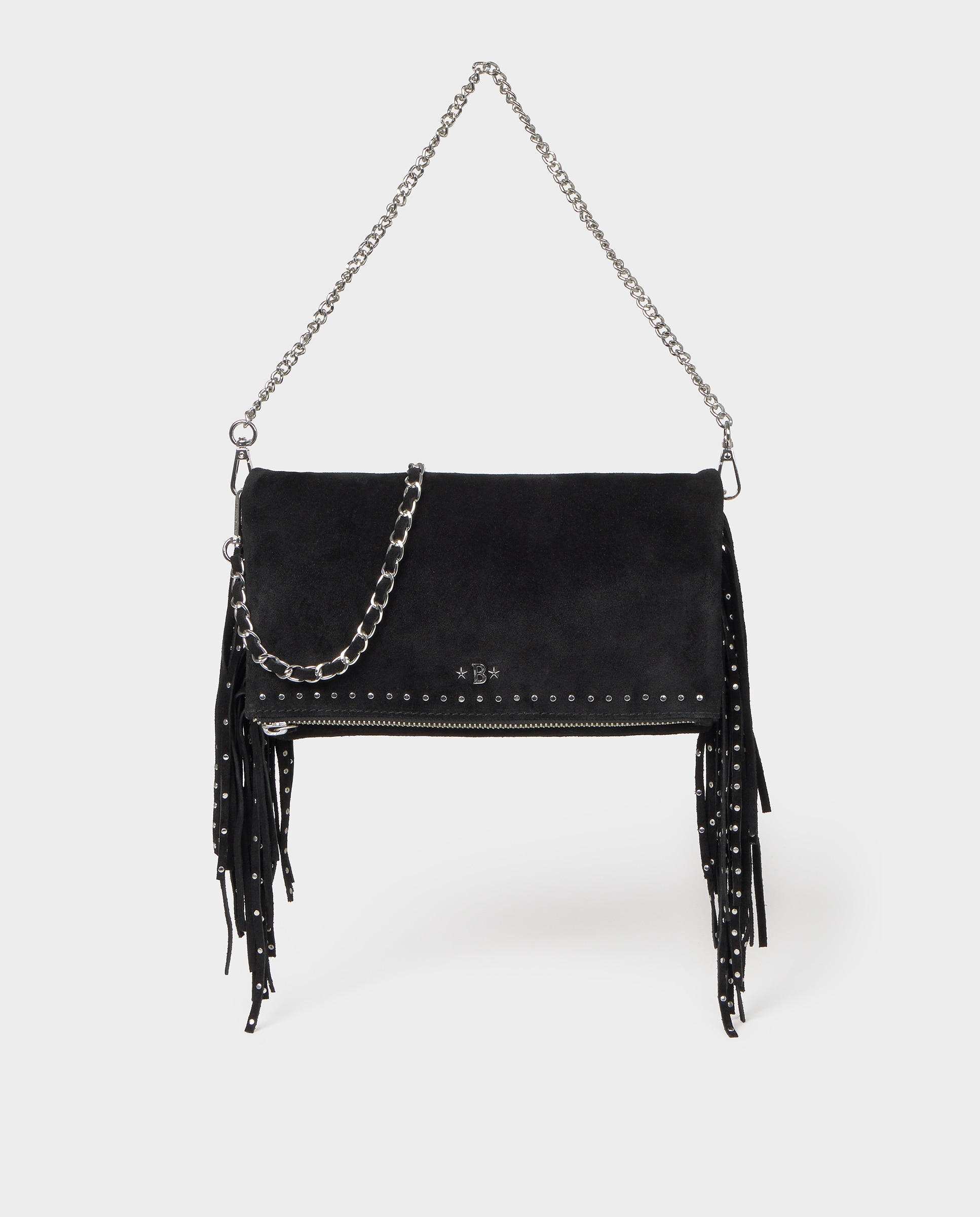 Imagem 0 de Mala de Ombro de Pele com Tachas e Franjas