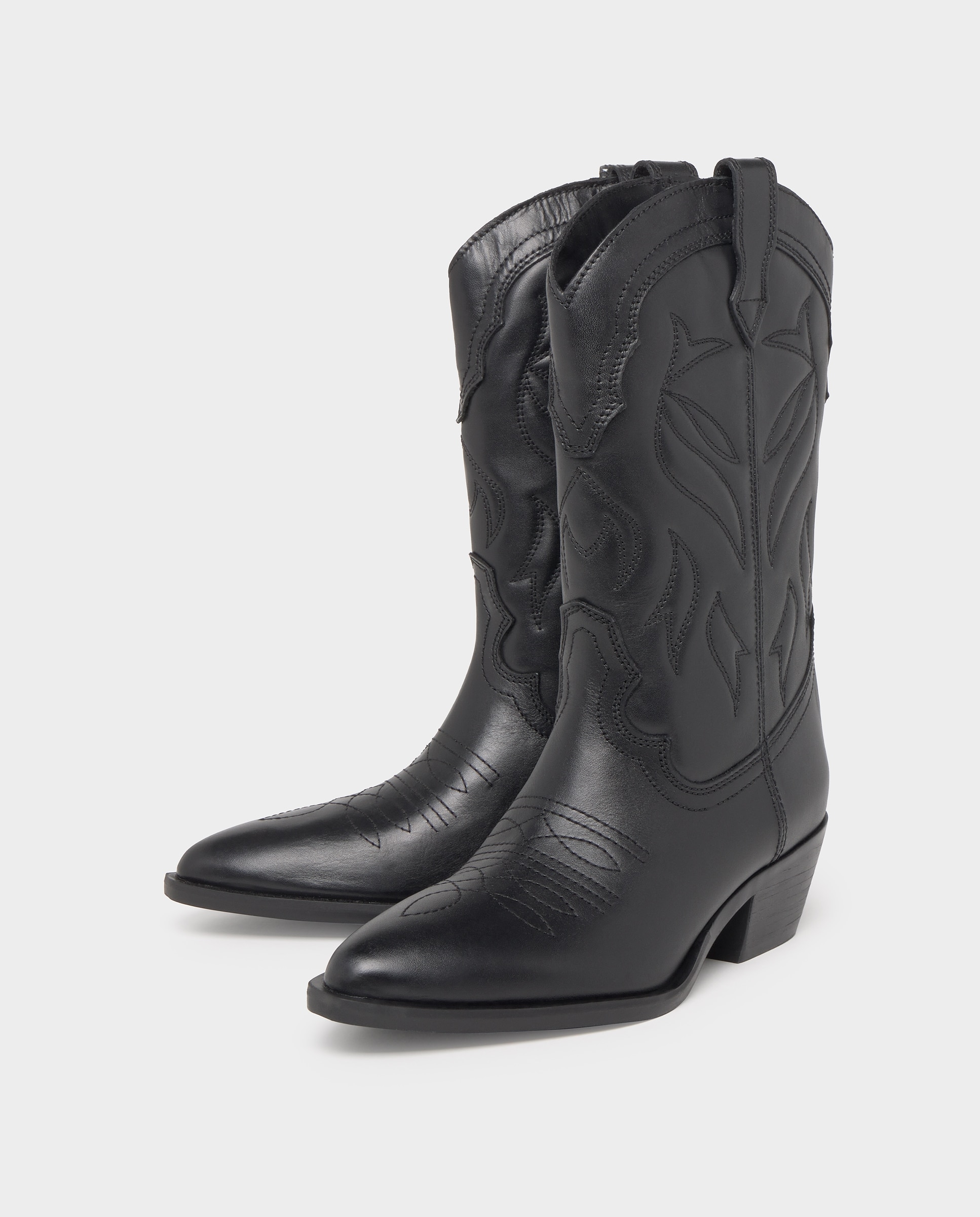 Botas de Pele Estilo Cowboy Preto-4
