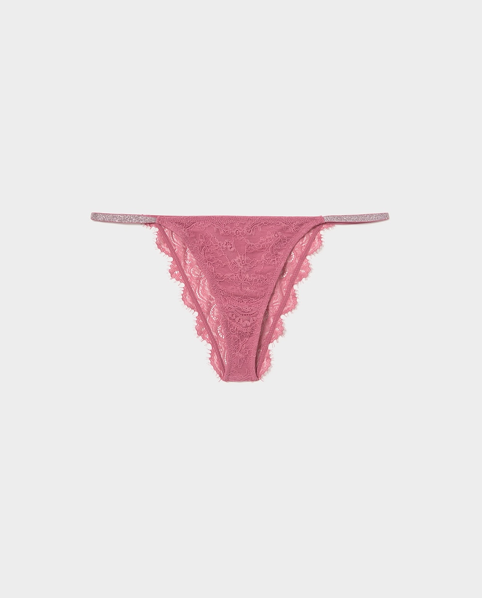Cueca Lisa com Renda Rosa-5