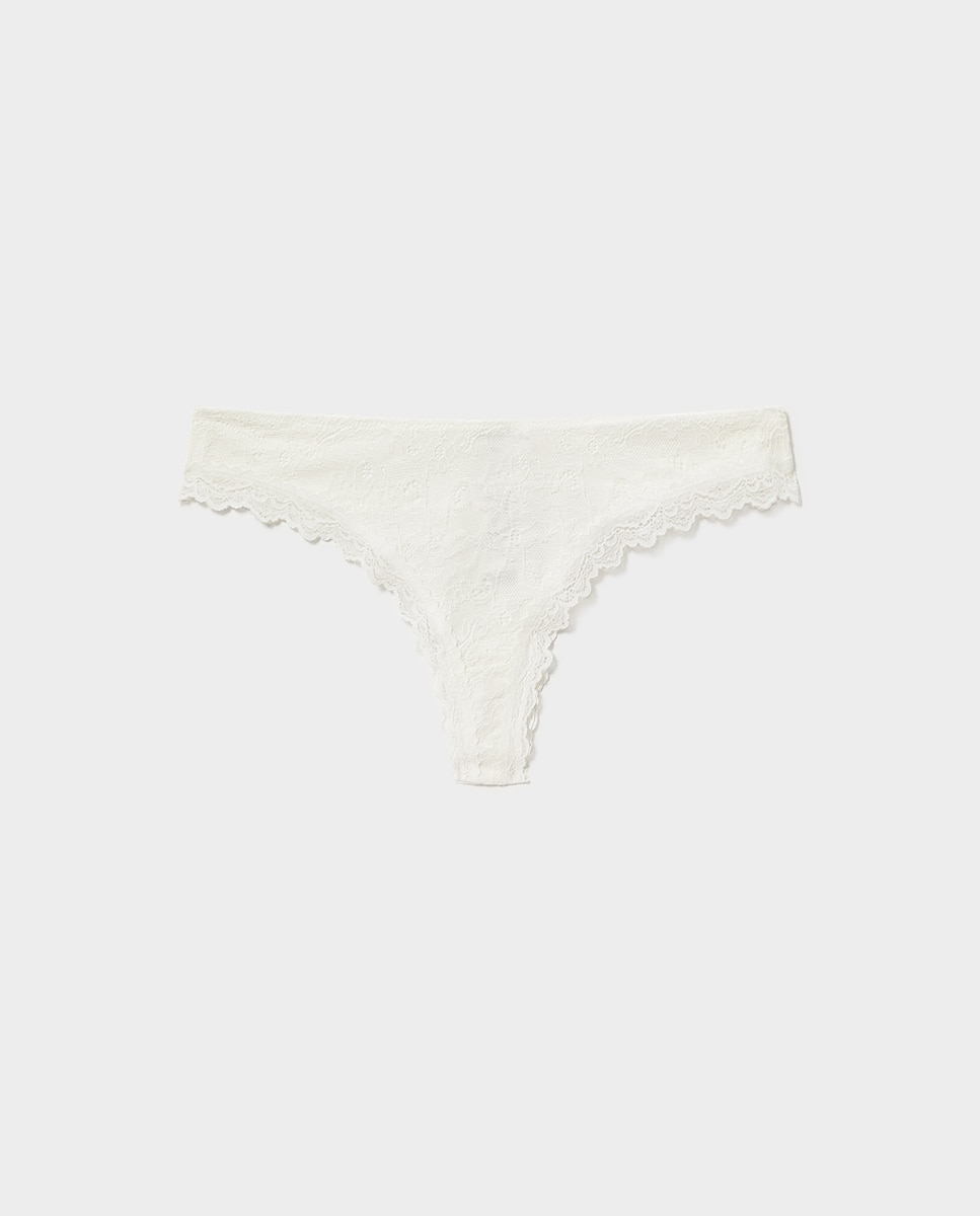 Cueca Lisa com Renda Branco-5
