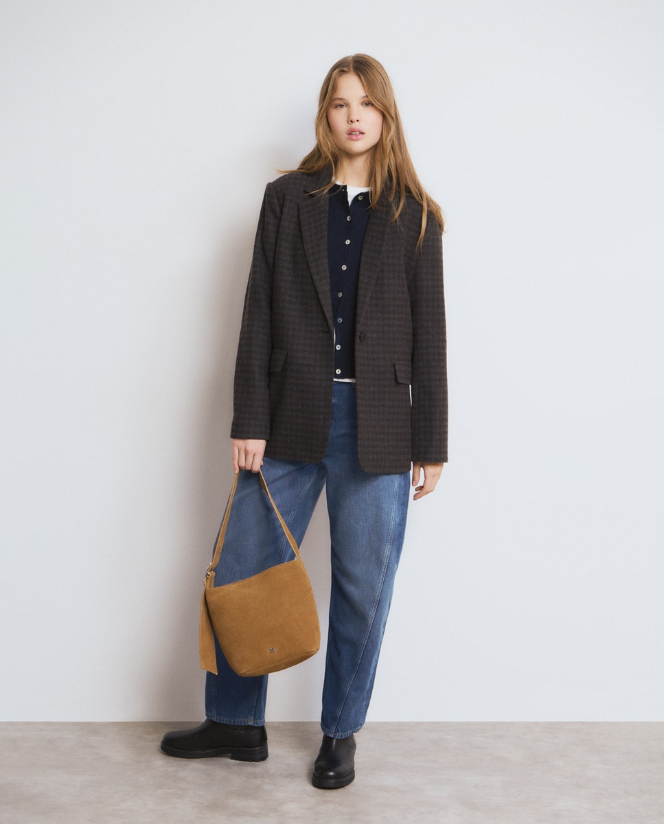 Mala de Ombro de Pele com Logo em Taupe Castanho-3