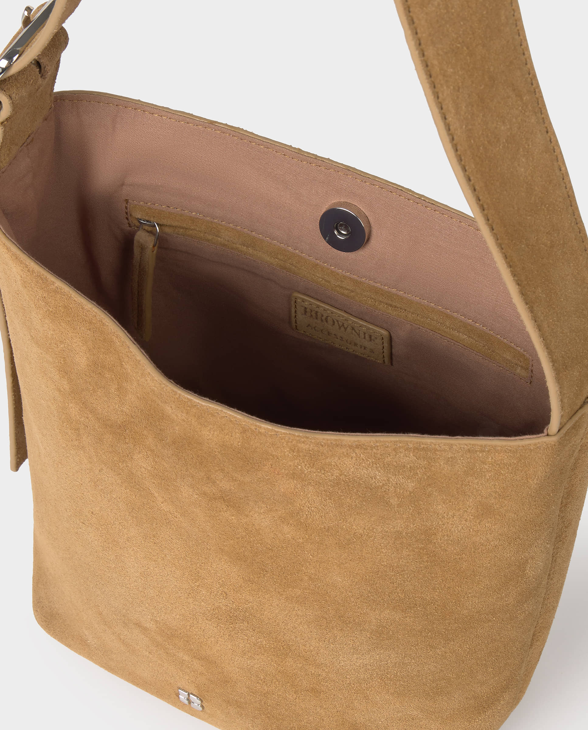 Mala de Ombro de Pele com Logo em Taupe Castanho-5