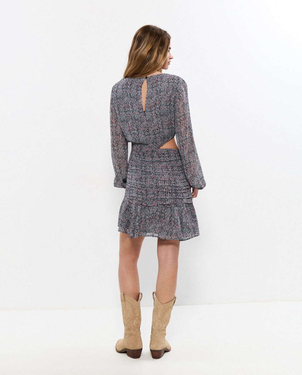 Vestido Curto com Microestampado Cinzento-2
