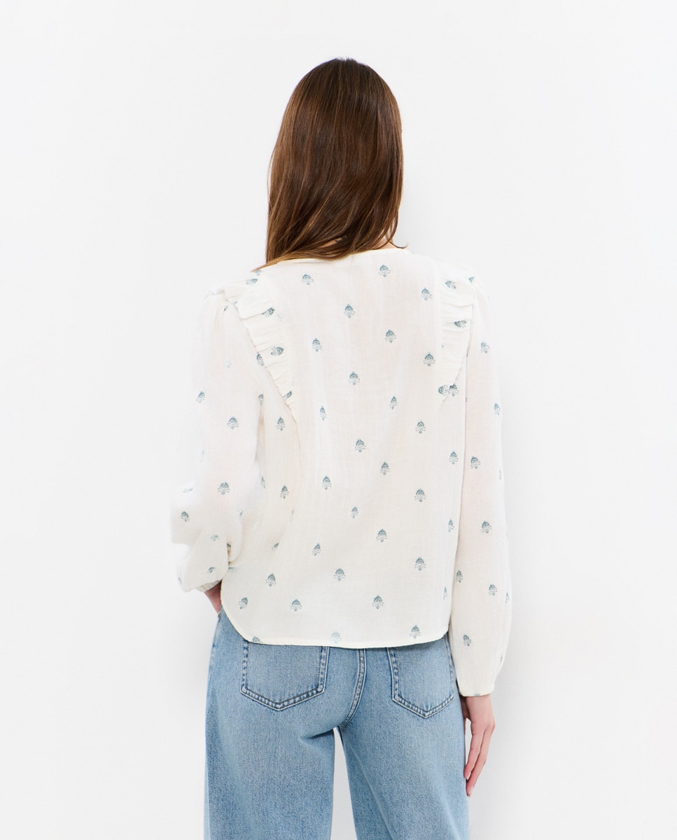 Blusa de Tecido Duplo com Bordados Branco-2