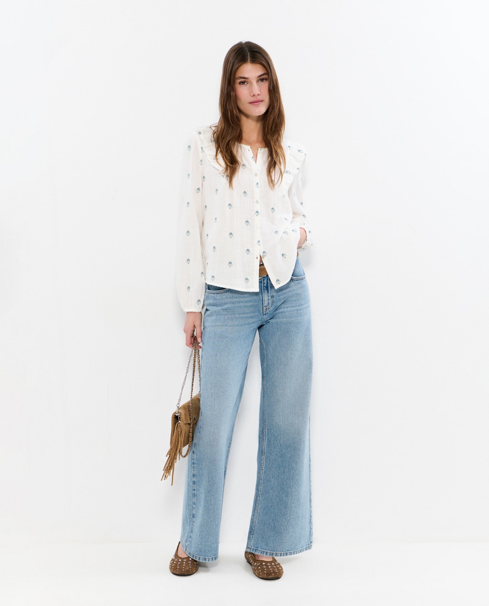 Blusa de Tecido Duplo com Bordados Branco-3