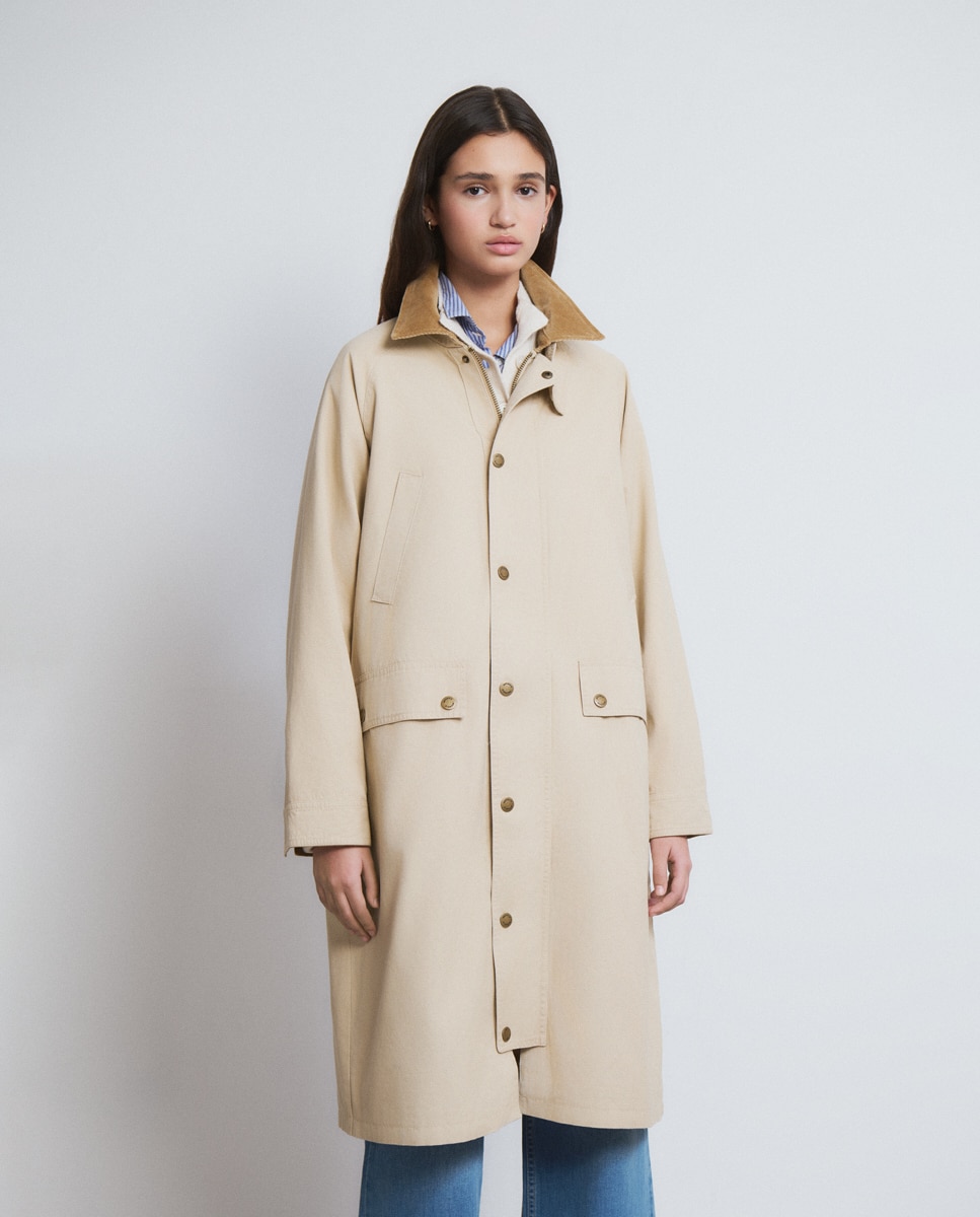 Parka Comprida de Algodão Areia-3