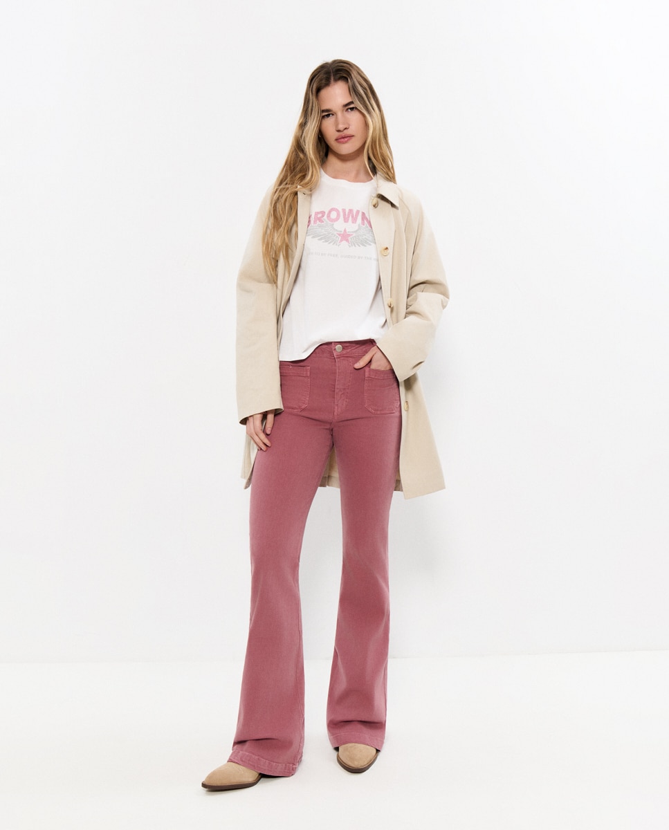 Imagem 0 de Calças À Boca de Sino com Bolsos