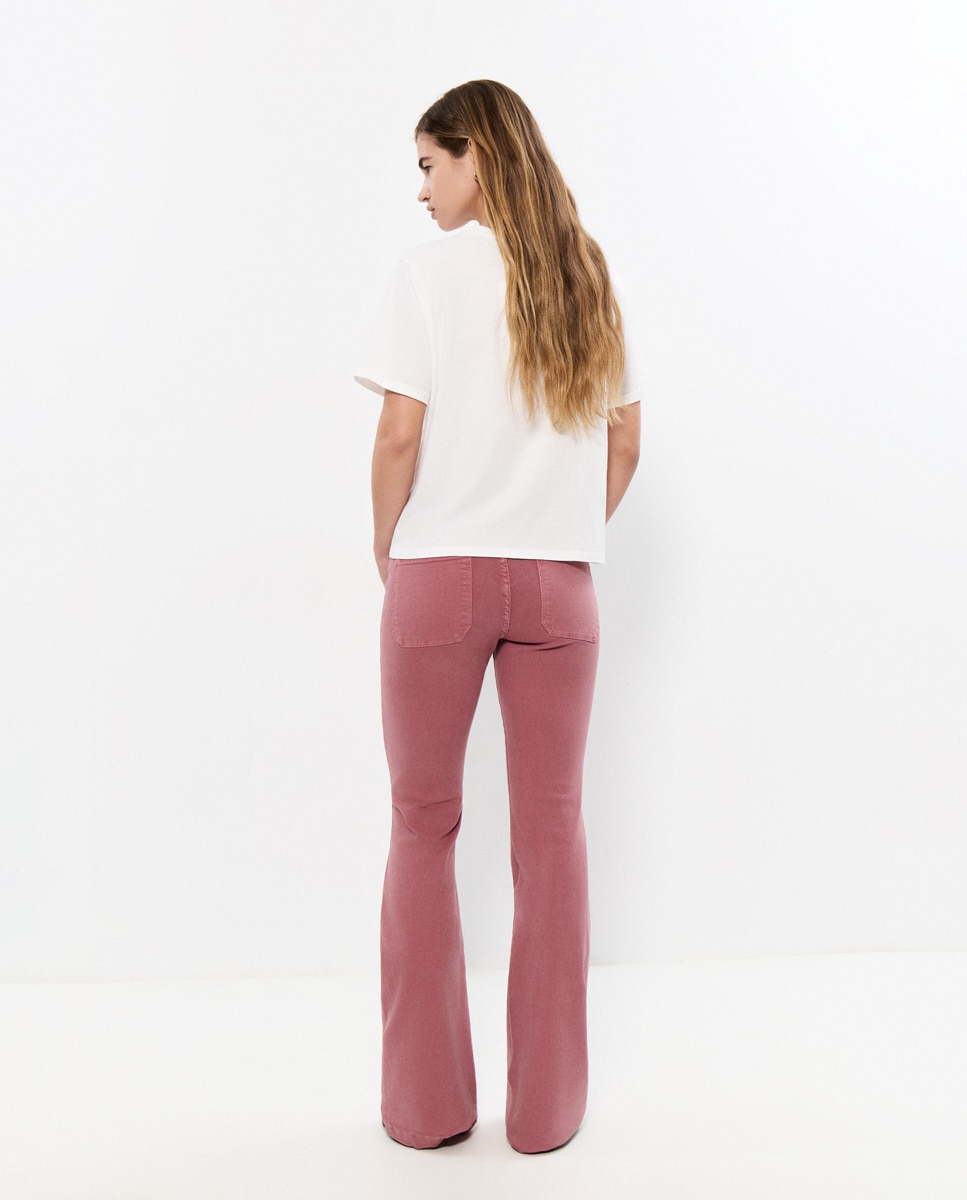 Calças À Boca de Sino com Bolsos Rosa-2