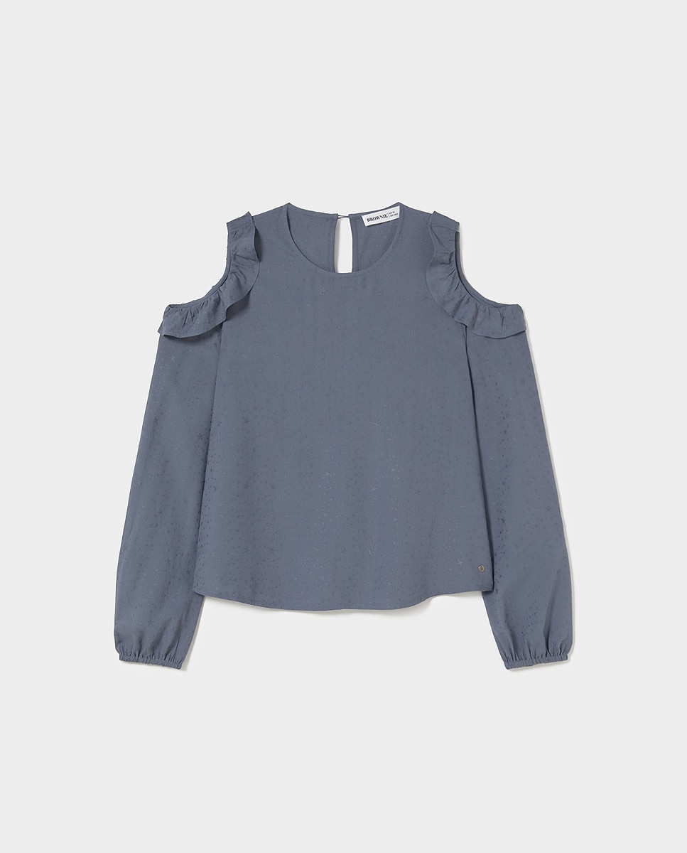 Blusa com Folhos e Estrelas Azul-acinzentado-5
