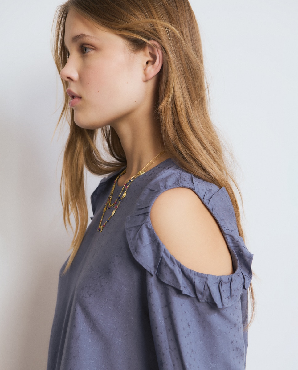 Blusa com Folhos e Estrelas Azul-acinzentado-4