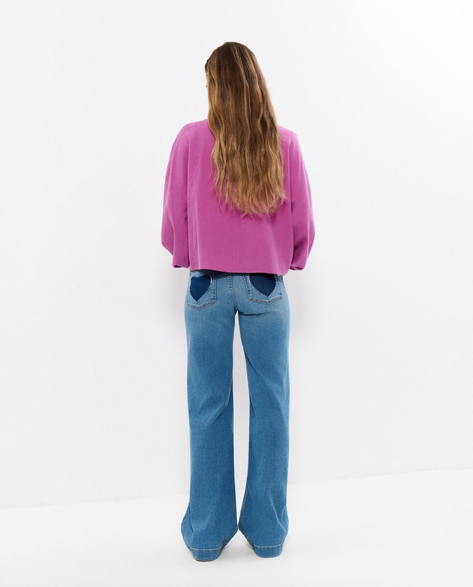 Blusa de Mangas Largas com Bordados Fúcsia-2