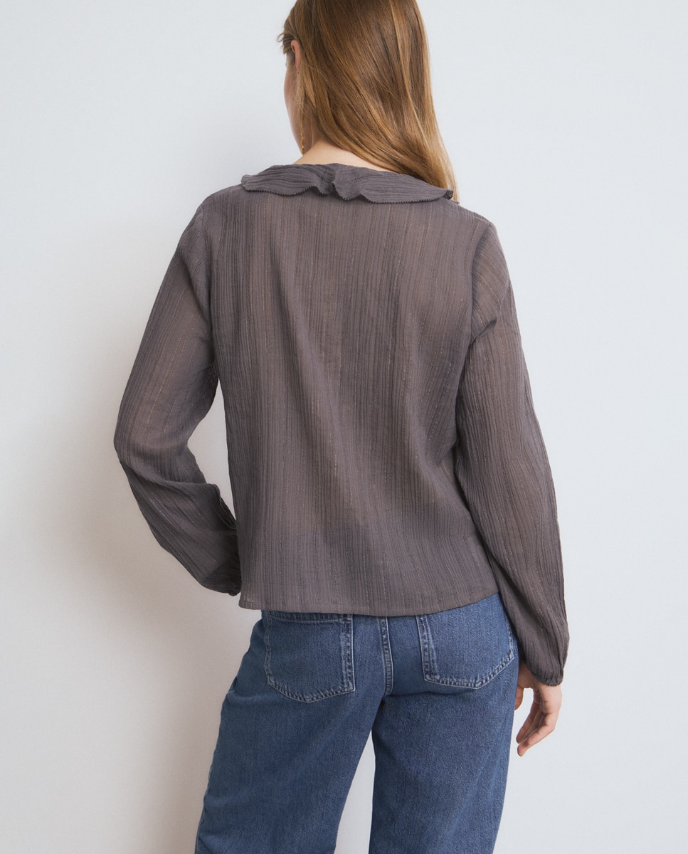 Blusa com Folhos e Lurex Cinzento-escuro-2