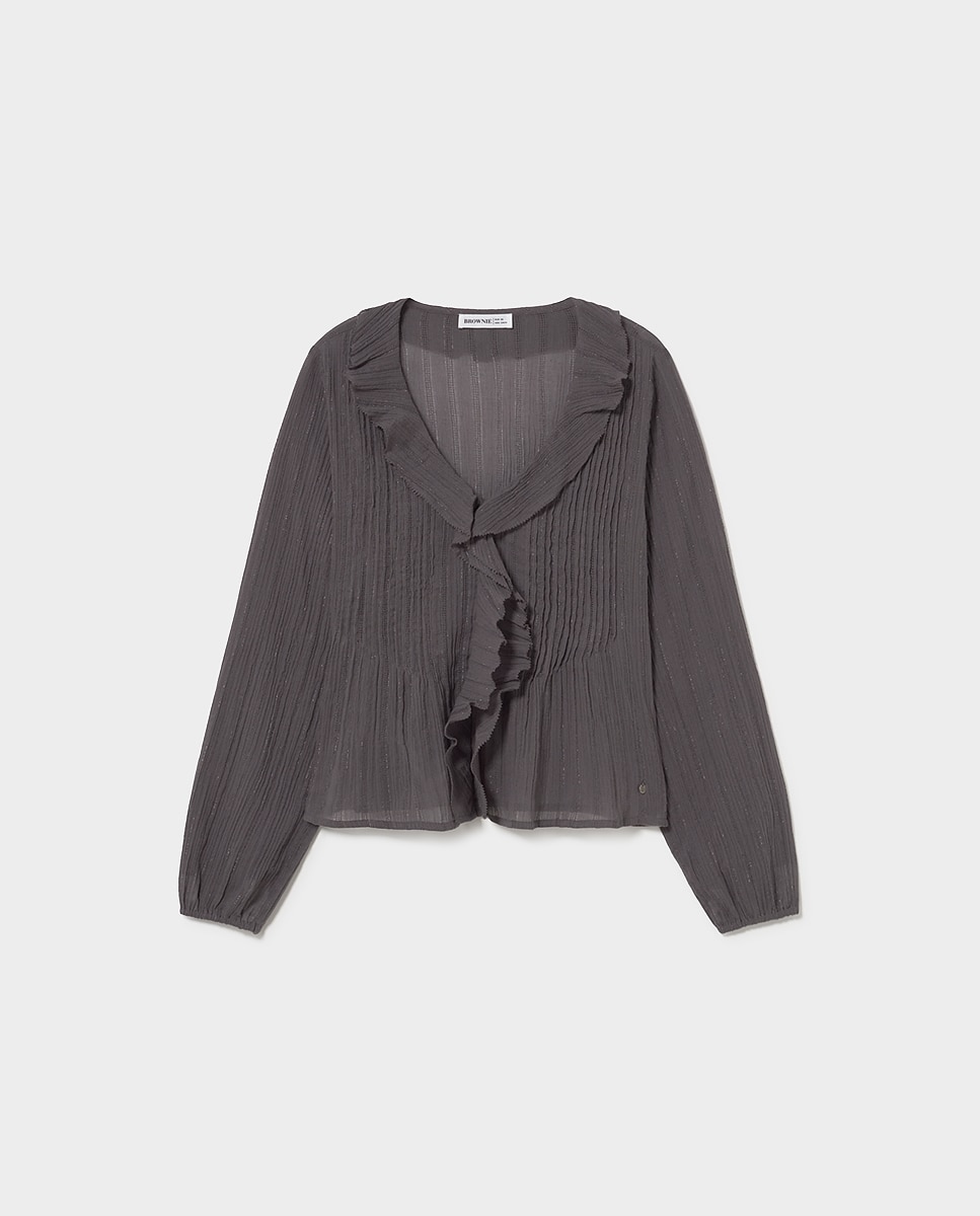 Blusa com Folhos e Lurex Cinzento-escuro-5