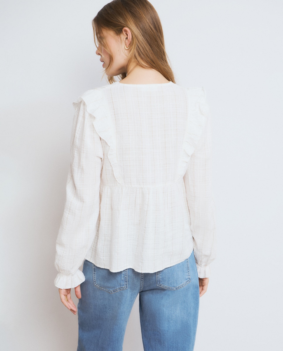 Blusa com Folhos e Lurex Branco-2