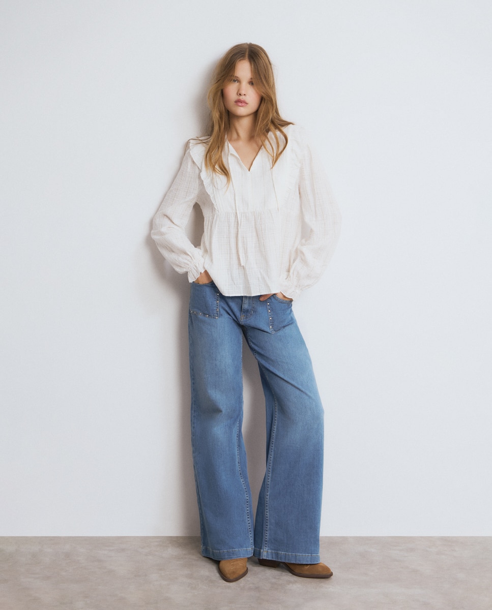 Blusa com Folhos e Lurex Branco-3