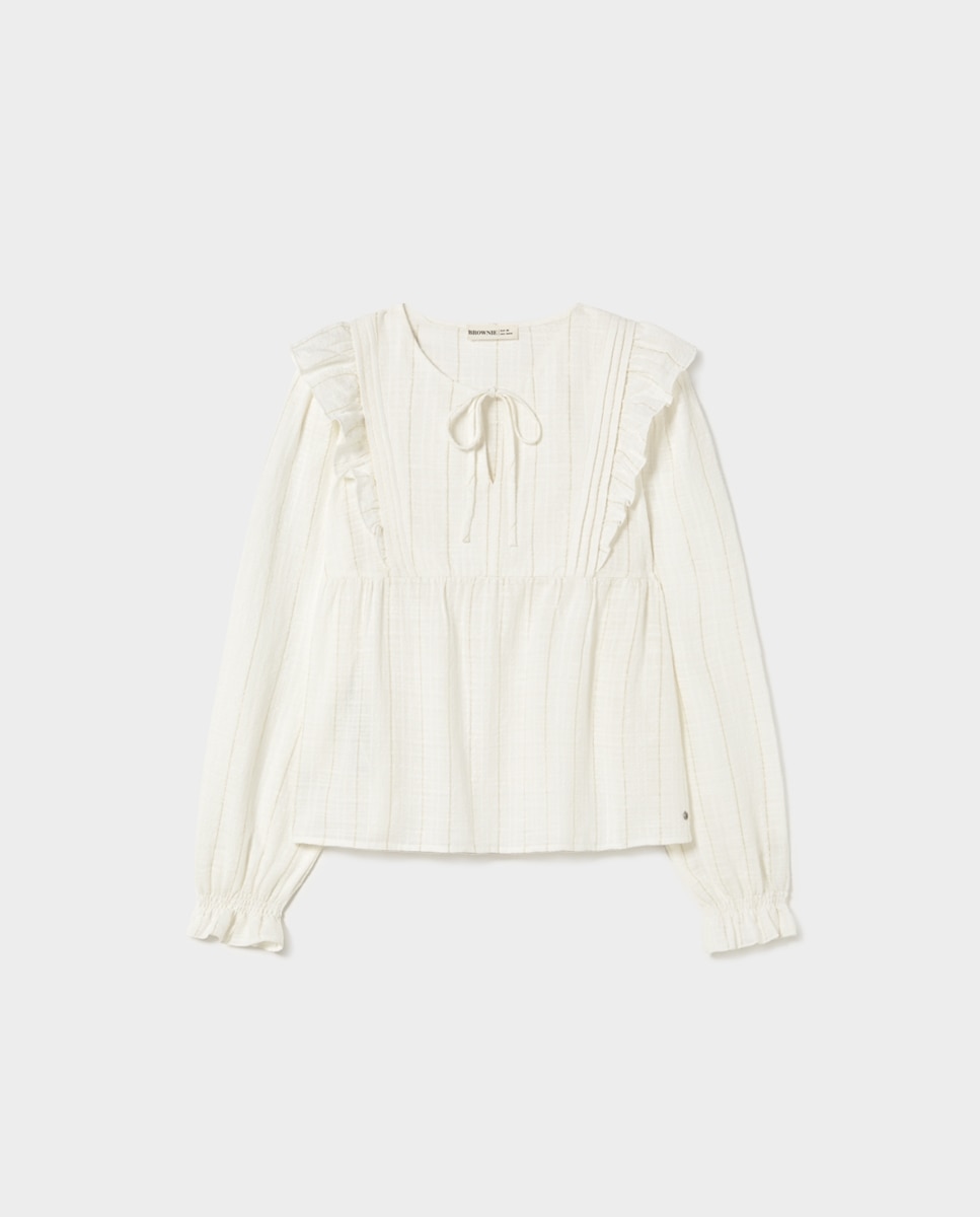 Blusa com Folhos e Lurex Branco-5