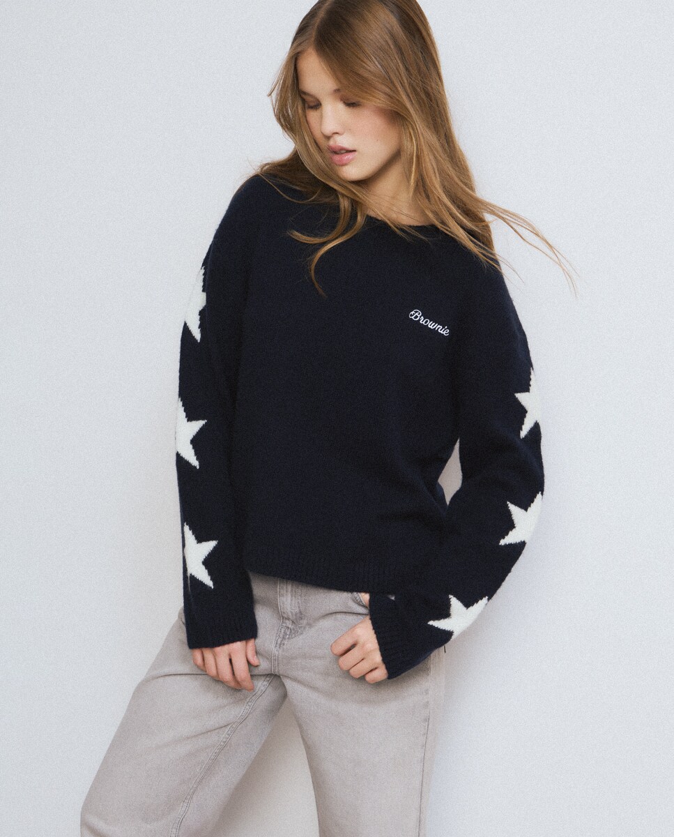 Camisola com Logo e Estrelas Azul-1