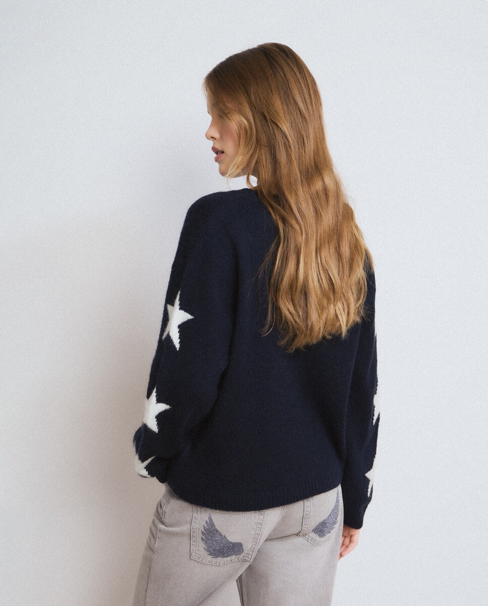 Camisola com Logo e Estrelas Azul / Branco-2
