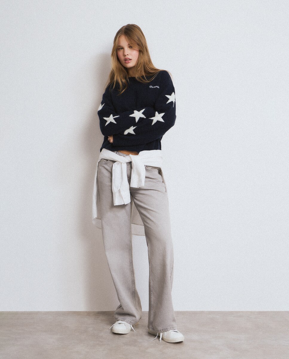 Camisola com Logo e Estrelas Azul / Branco-3