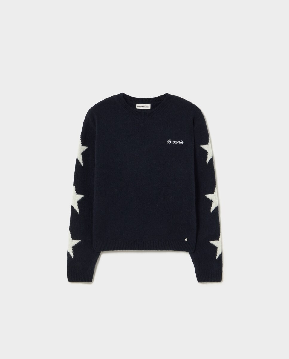 Camisola com Logo e Estrelas Azul / Branco-5