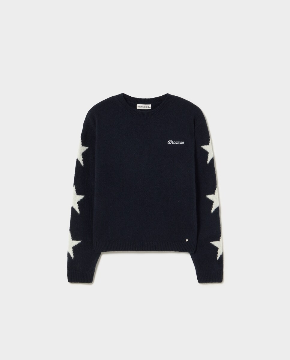 Camisola com Logo e Estrelas Azul-5