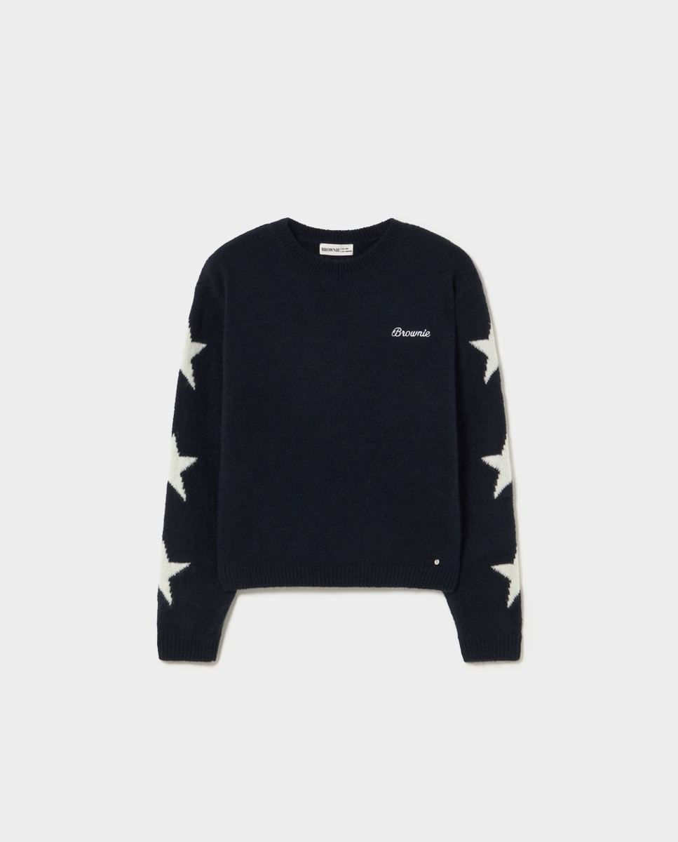 Camisola com Logo e Estrelas Azul / Branco-5