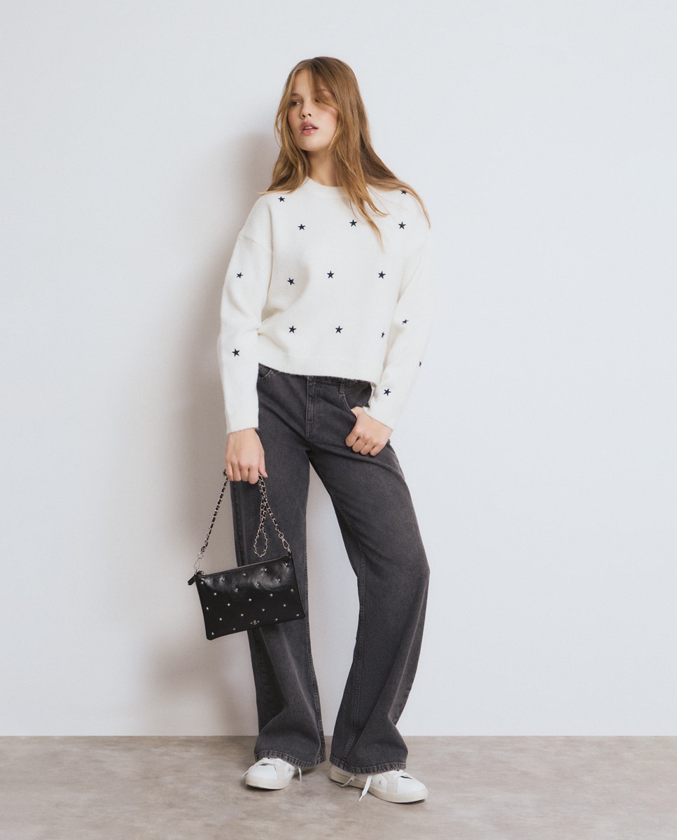 Camisola com Logo e Estrelas Cru-3