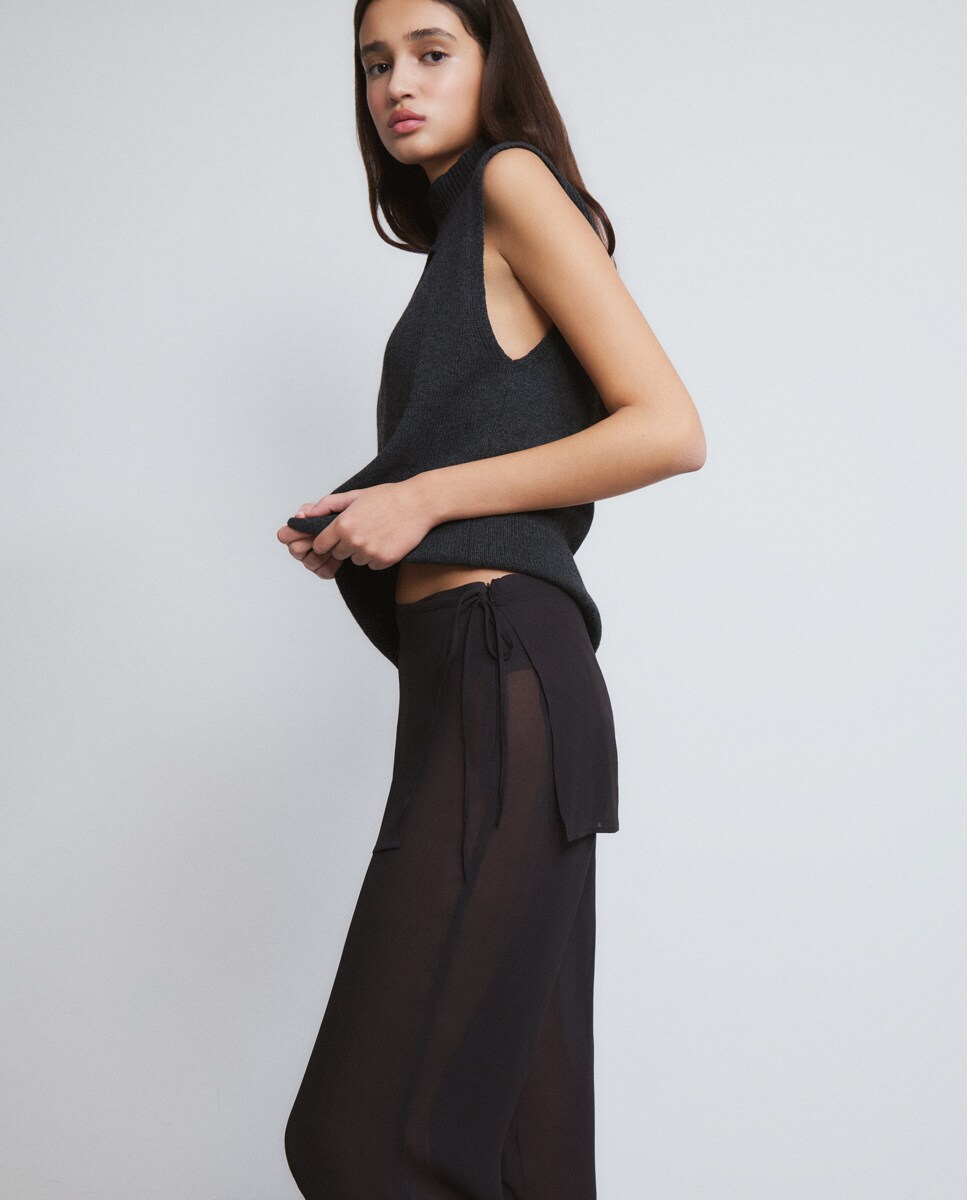 Calças Retas com Pareo Cinzento-escuro-4