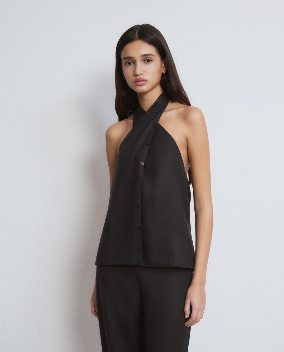 Top Drapeado com Botões Cinzento-escuro-1