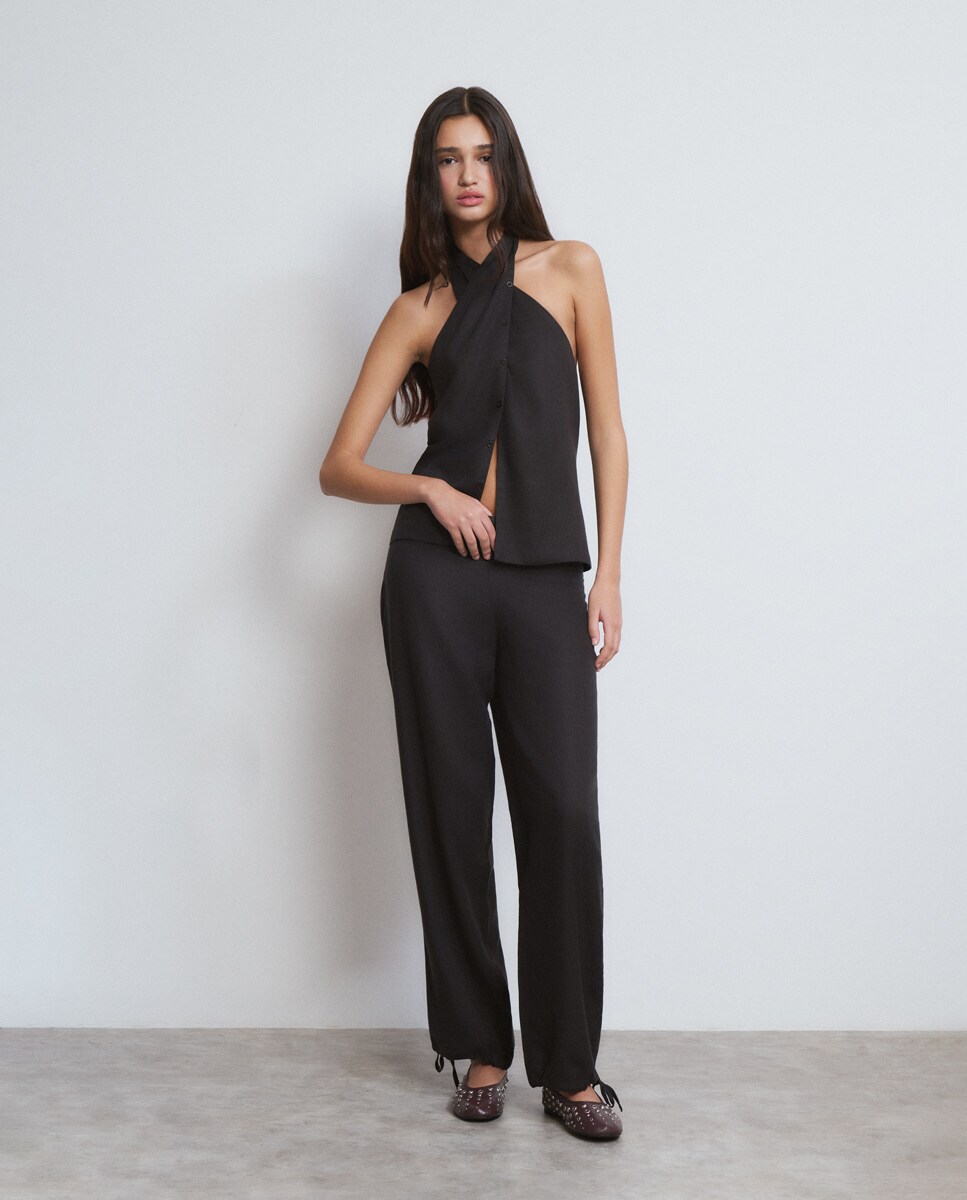 Top Drapeado com Botões Cinzento-escuro-3