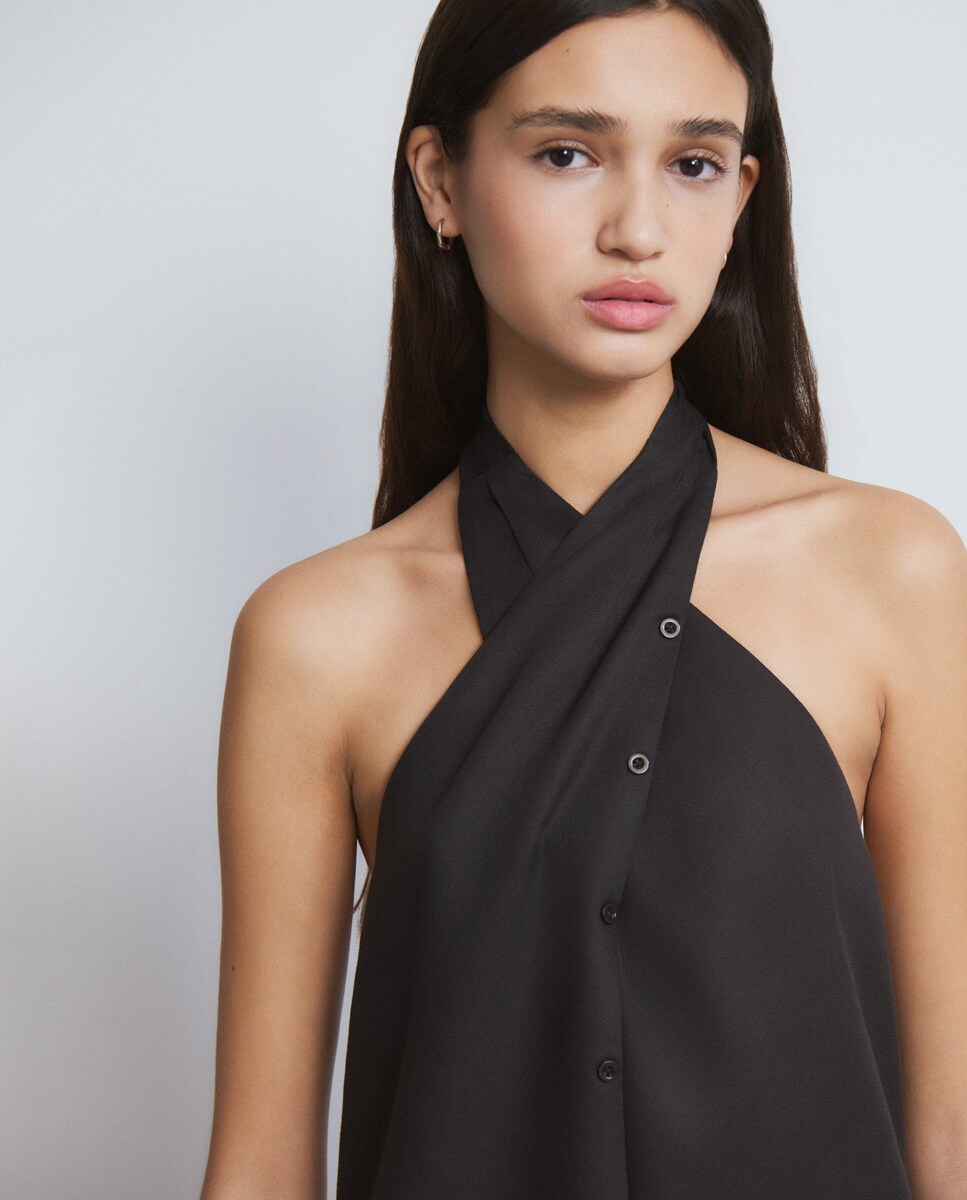 Top Drapeado com Botões Cinzento-escuro-4