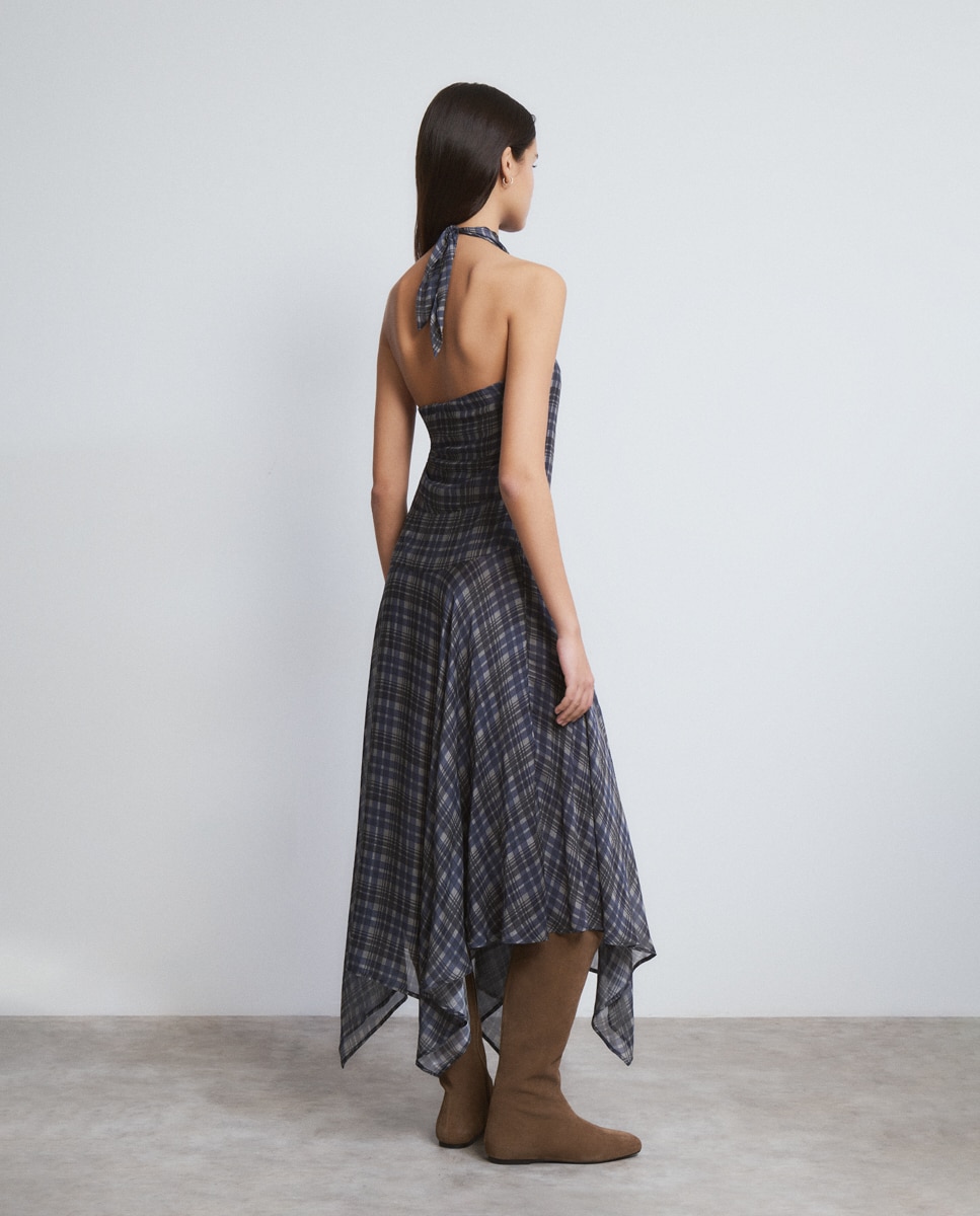 Vestido Comprido Estampado Drapeado Marinho-2