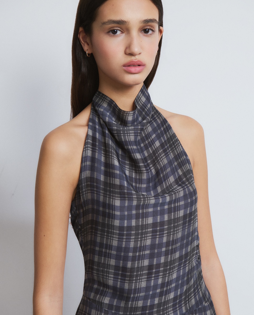 Vestido Comprido Estampado Drapeado Marinho-4