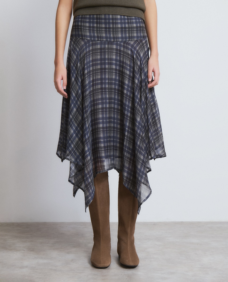 Saia Midi Estampada Marinho-3