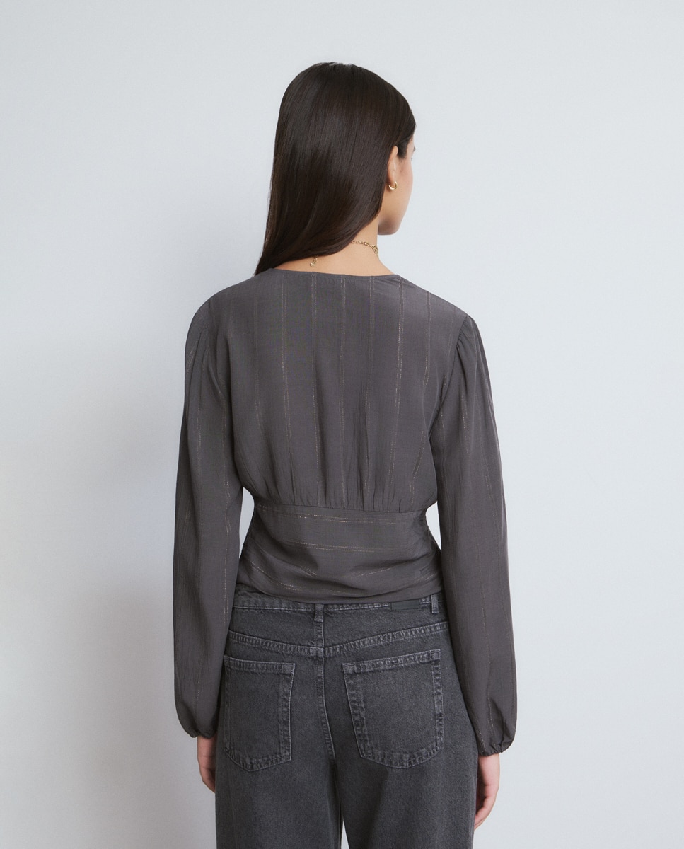 Blusa com Folhos Cinzento-escuro-2