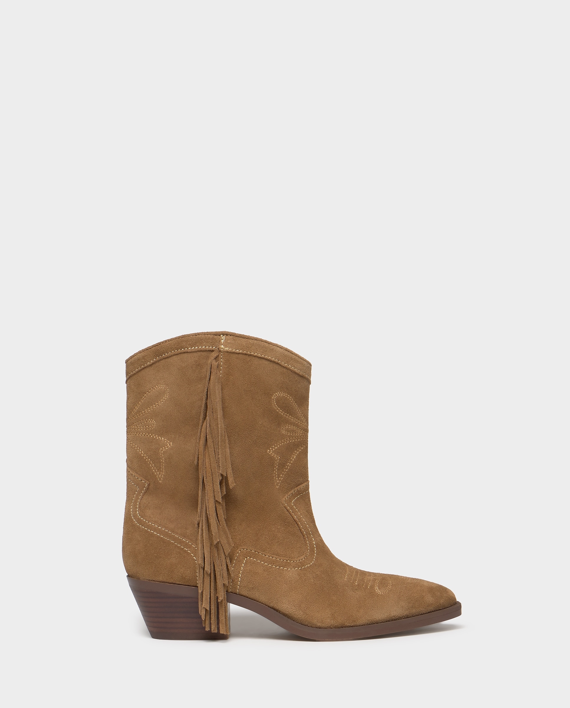 Botins Cowboy de Pele com Franjas Areia-1