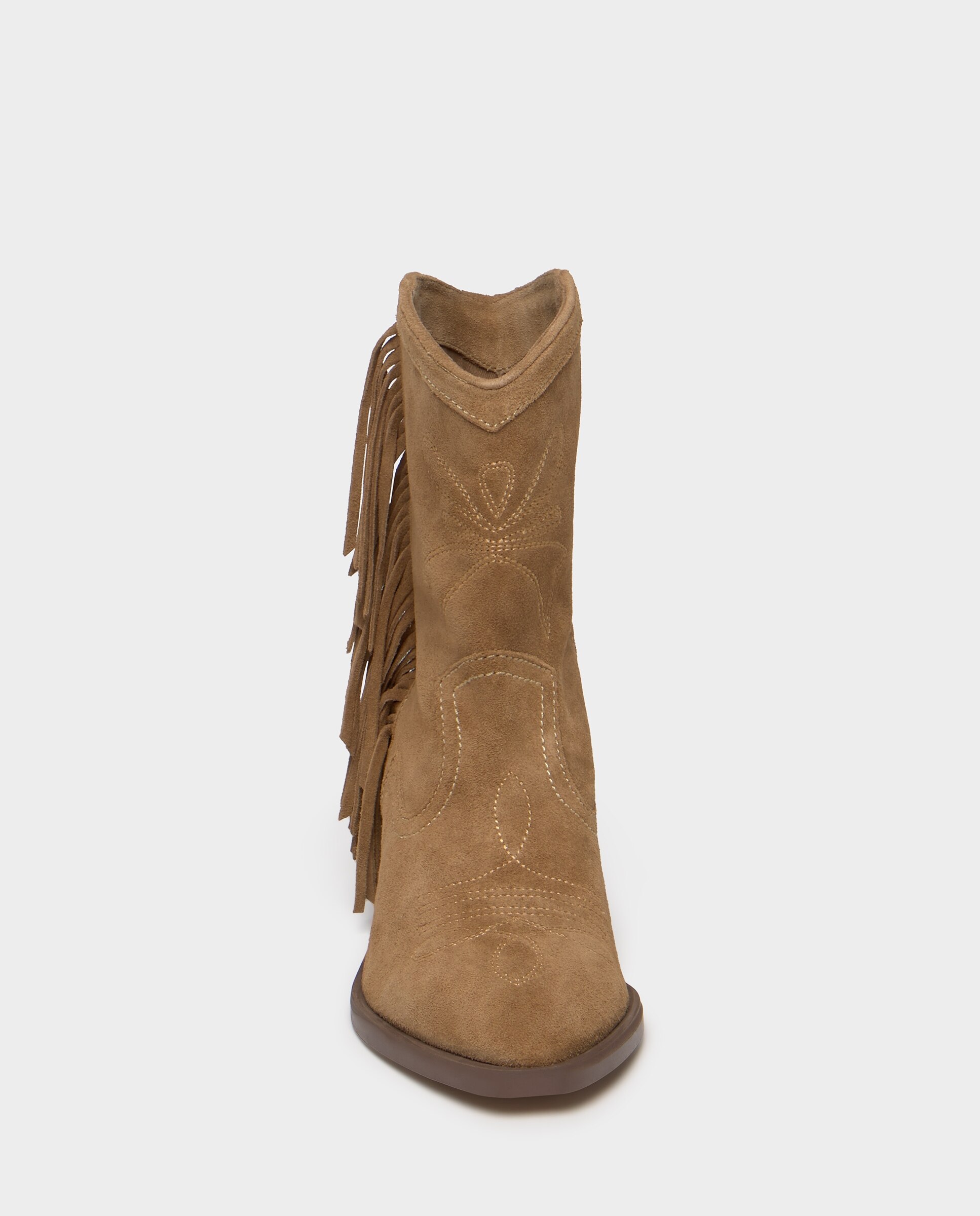 Botins Cowboy de Pele com Franjas Areia-5