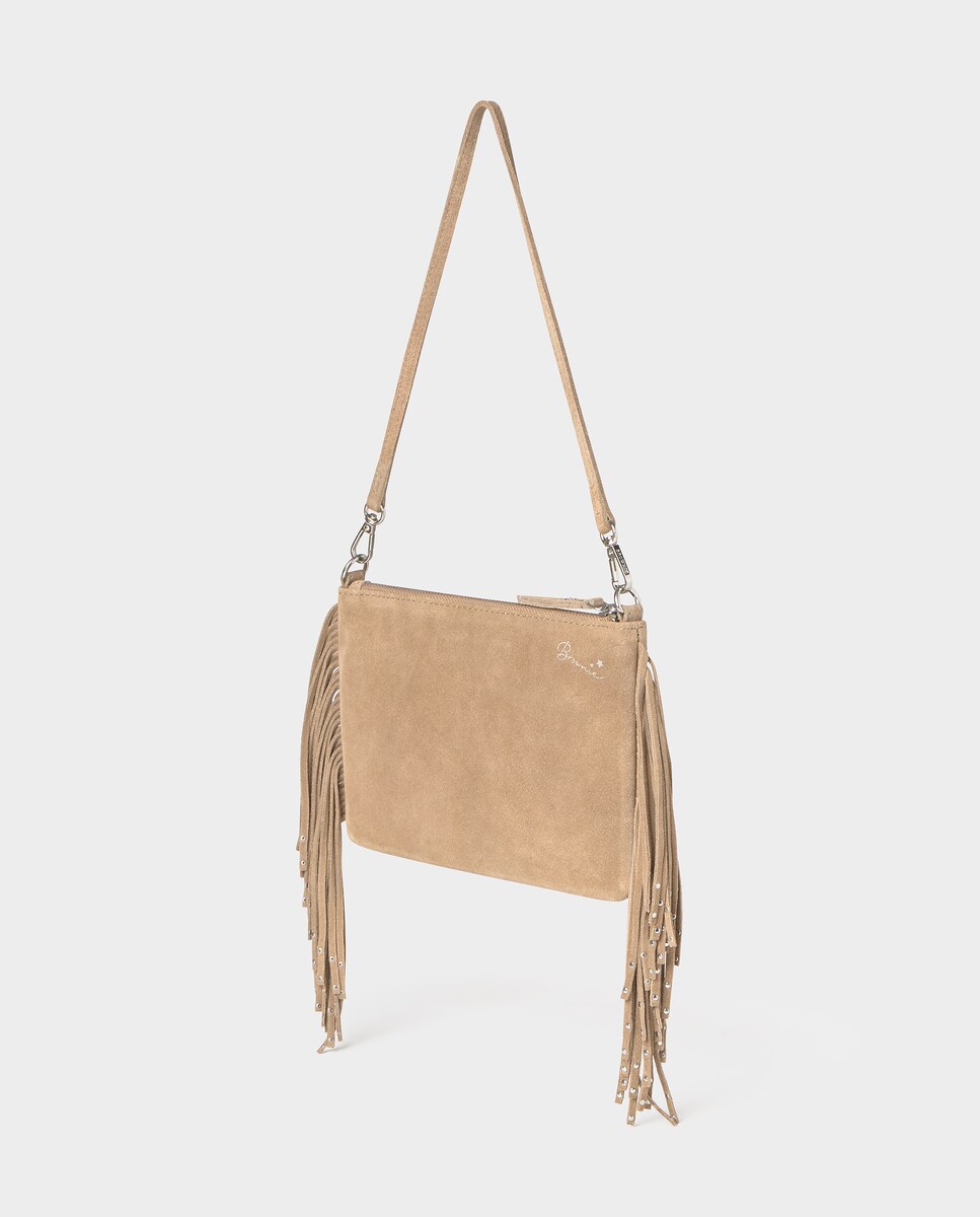 Mala de Ombro com Franjas e Tachas Castanho-claro-4