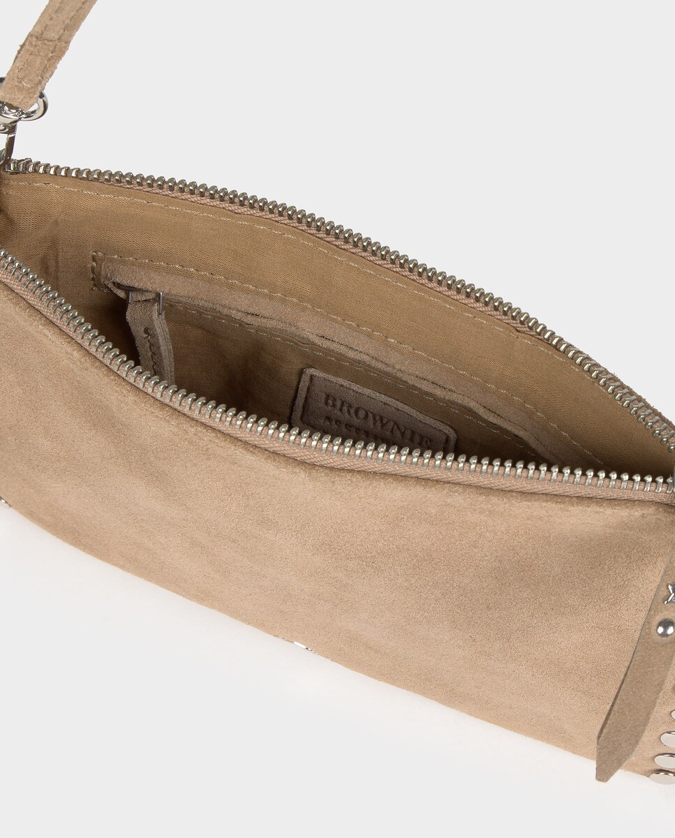 Mala de Ombro com Franjas e Tachas Castanho-claro-5