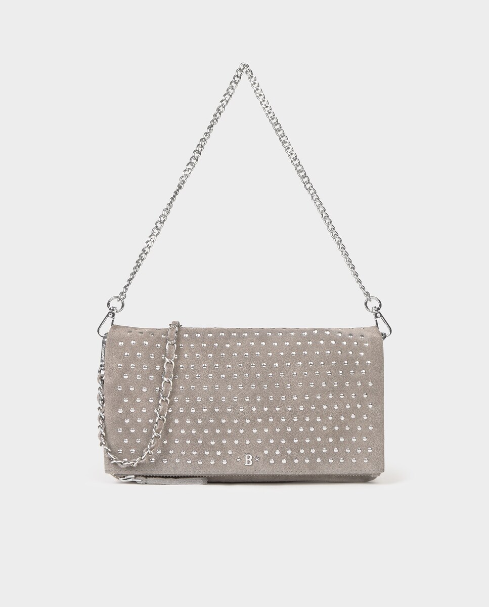 Mala de Ombro com Aba e Tachas Cinzento-1