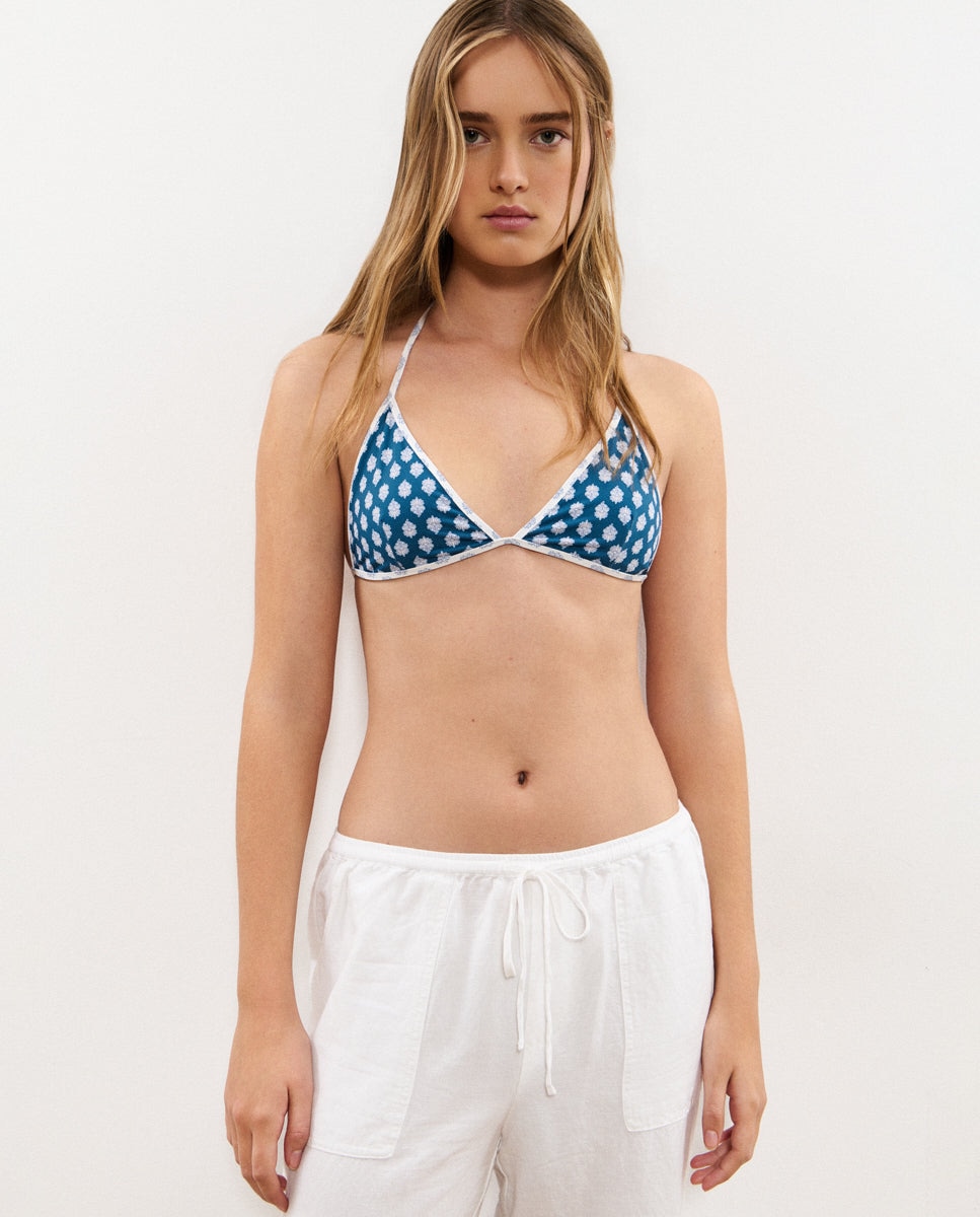 Top de Biquíni Triangular Reversível Azul-2