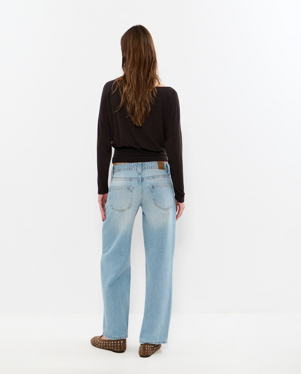 Jeans Largo com Cintura Larga Azul-claro-2
