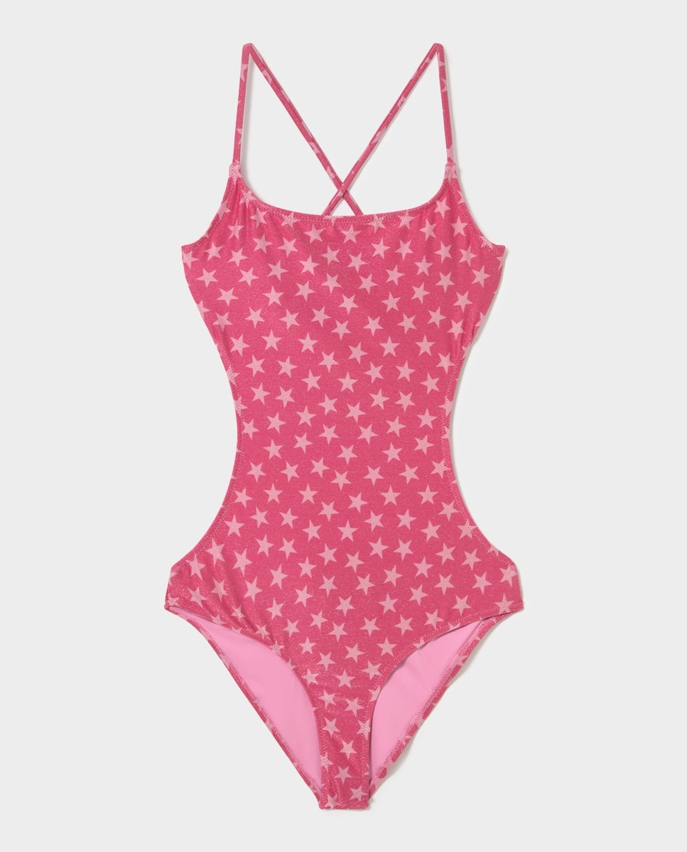 Fato de Banho de Estrelas com Cut-out Rosa-5